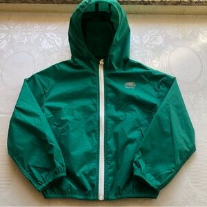 Roots Raincoat Green Hooded Windbreaker Jacket Zippered Kids Size S (5-6 Yrs)